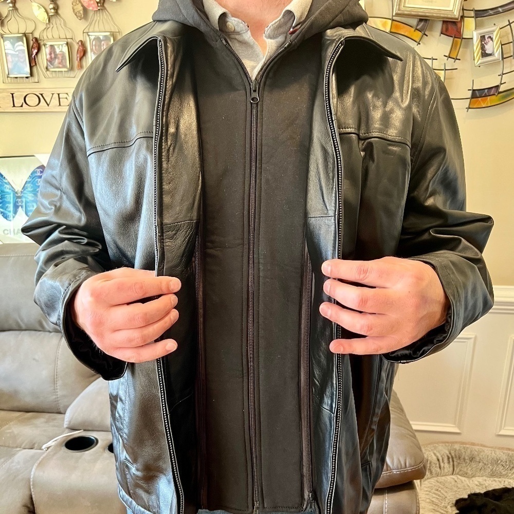 Black Rivet Vintage Leather Jacket with Hoodie - 3XLT